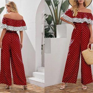 ✅ SALE NEW! Polka Dot Ruffle Wide Leg Jumpsuit